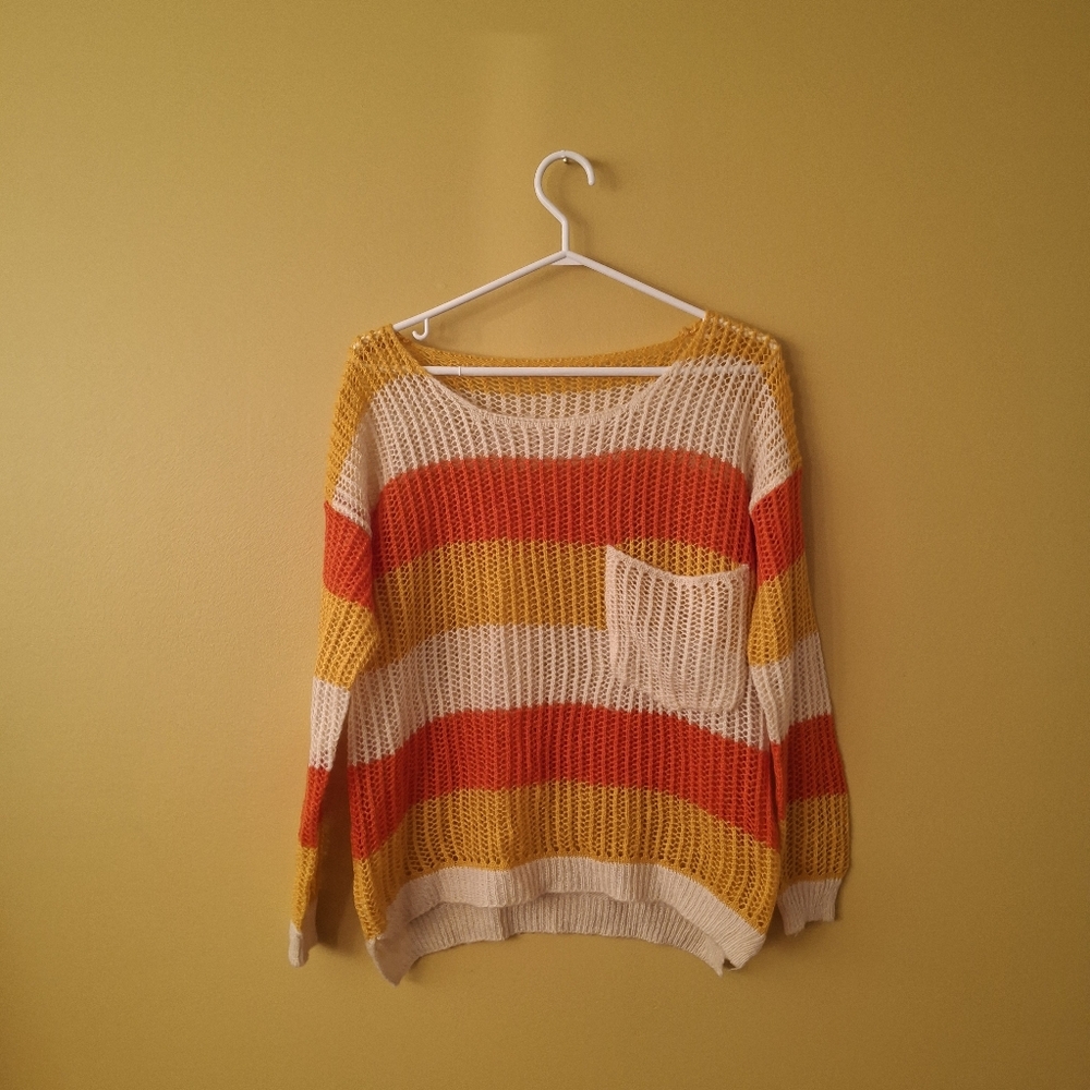 Striped Knit Beach Creamsicle Pullover in Orange Yellow and Cream